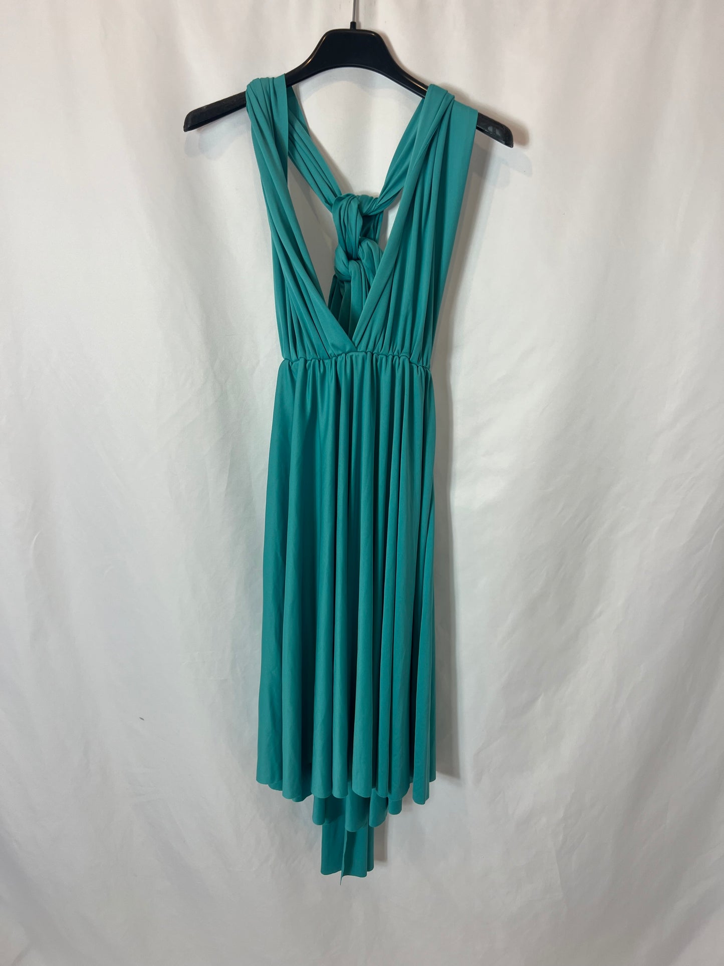 ROSAS ROJAS. Vestido escote lazada azul  T.m