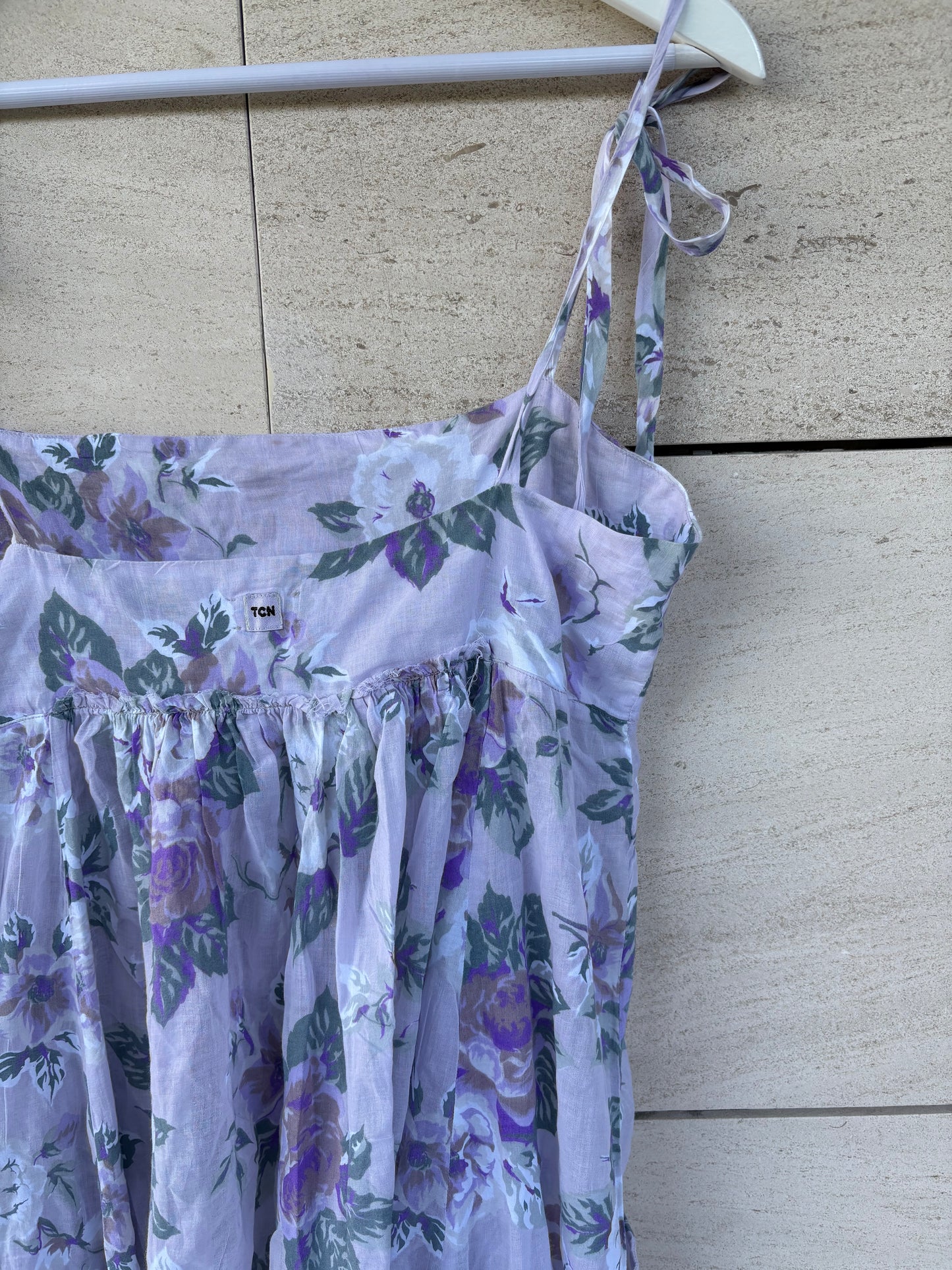 TCN. Long dress with mauve florals. TS/M