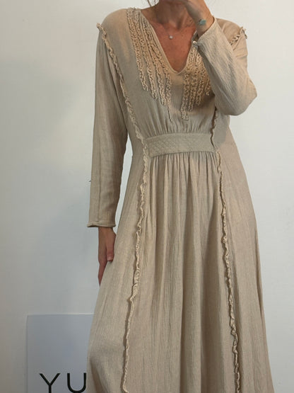 MASSIMO DUTTI . Vestido largo corto arena. T S (M)