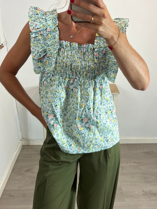 CORTEFIEL. Blue floral top. T-shirt