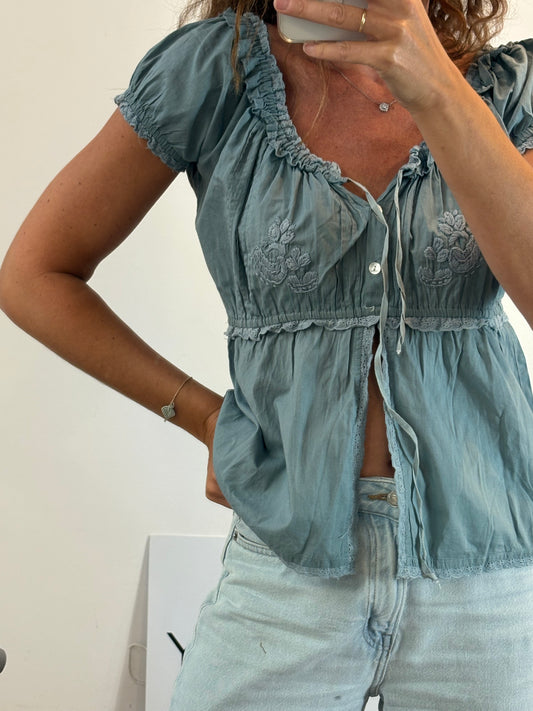 BANJHARA FORMENTERA. Top azul bordado  TU(S)