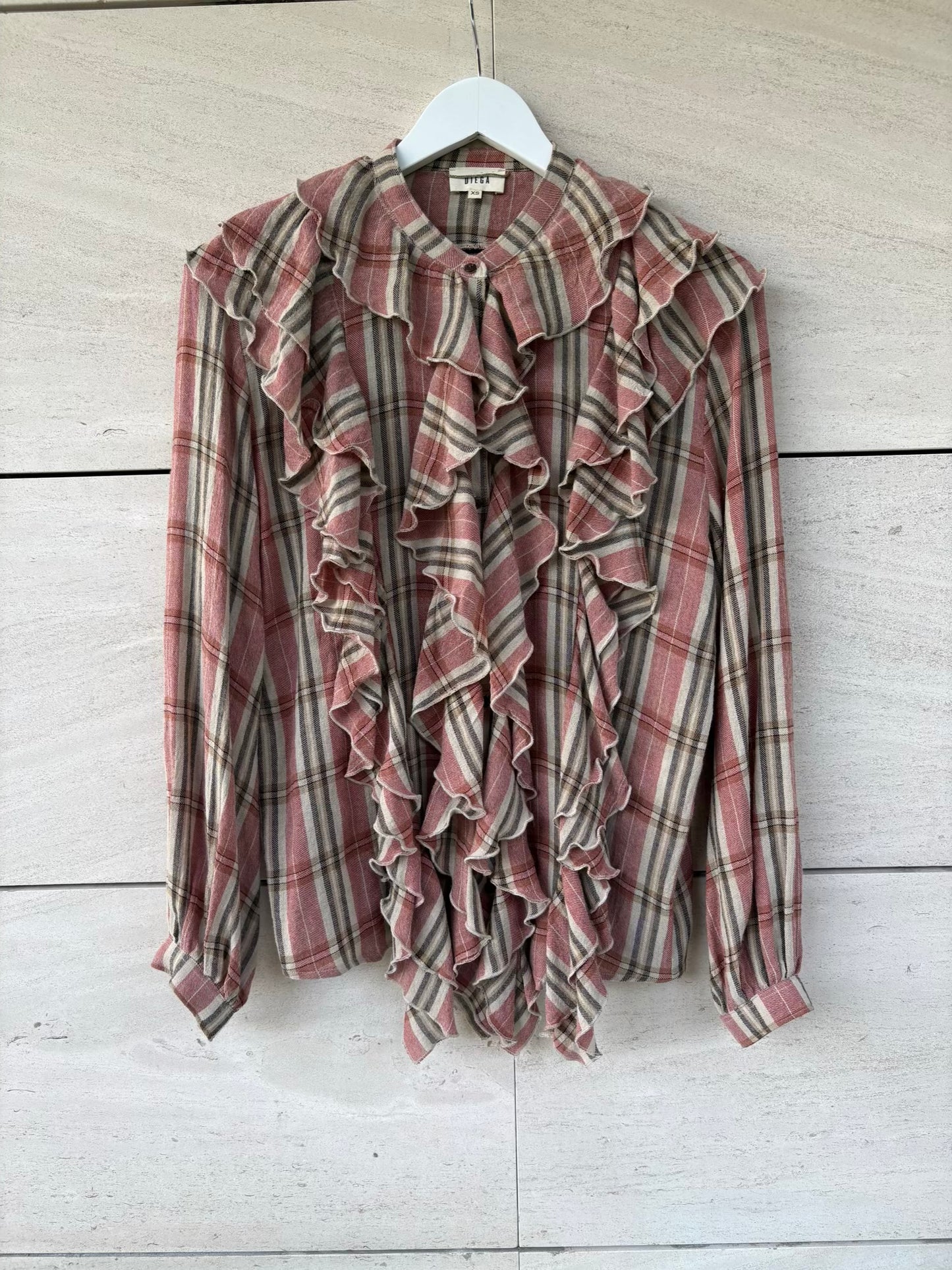 DIEGA.  Blusa cuadros y volantes mezcla