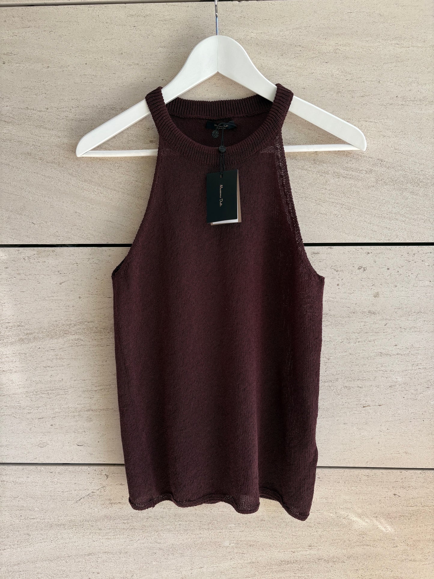 MASSIMO DUTTI. Top hilo marrón halter