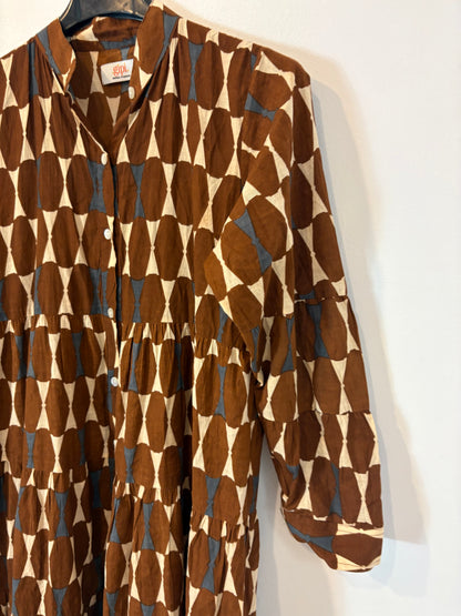NUTKA STUDIOS. Brown printed long dress. TS