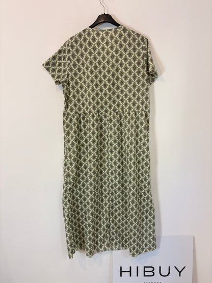 OTRAS. Vestido midi estampado verdes. T S/M