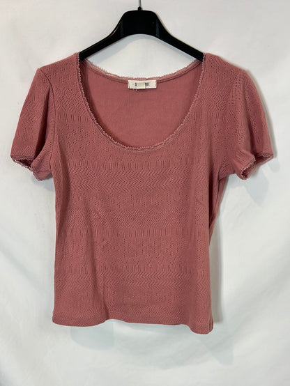 SLOWLOVE. Top rosa troquelado T.xs