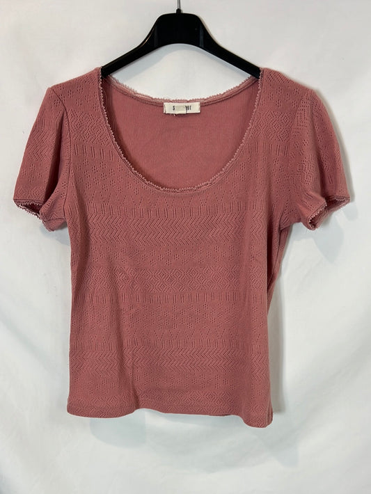 SLOWLOVE. Top rosa troquelado T.xs