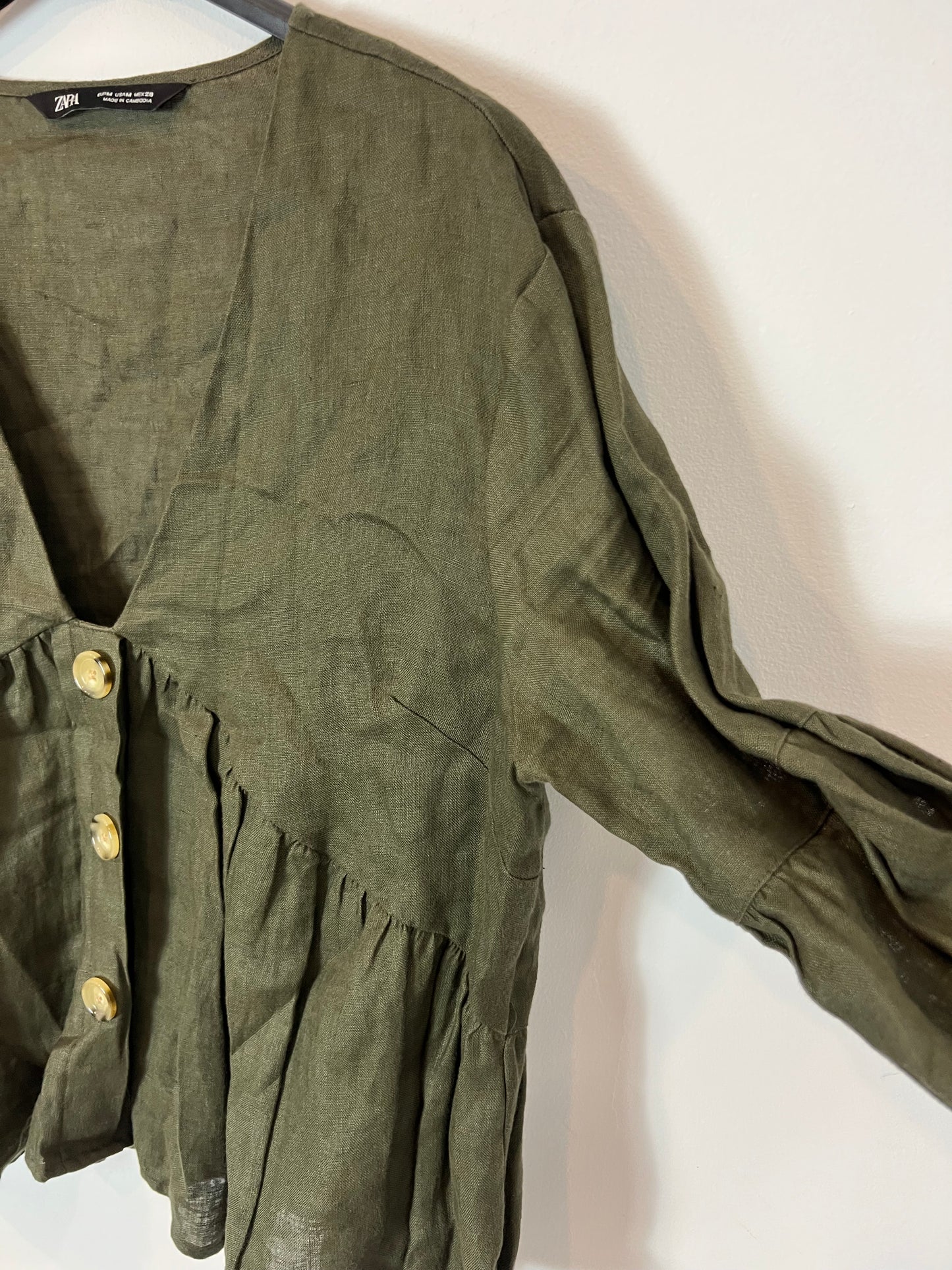 ZARA. Dark green linen blouse. TM