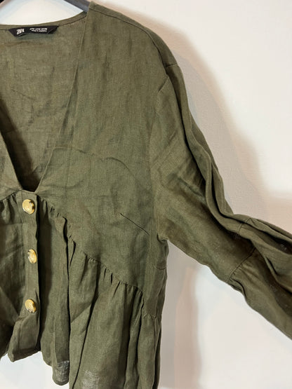 ZARA. Dark green linen blouse. TM