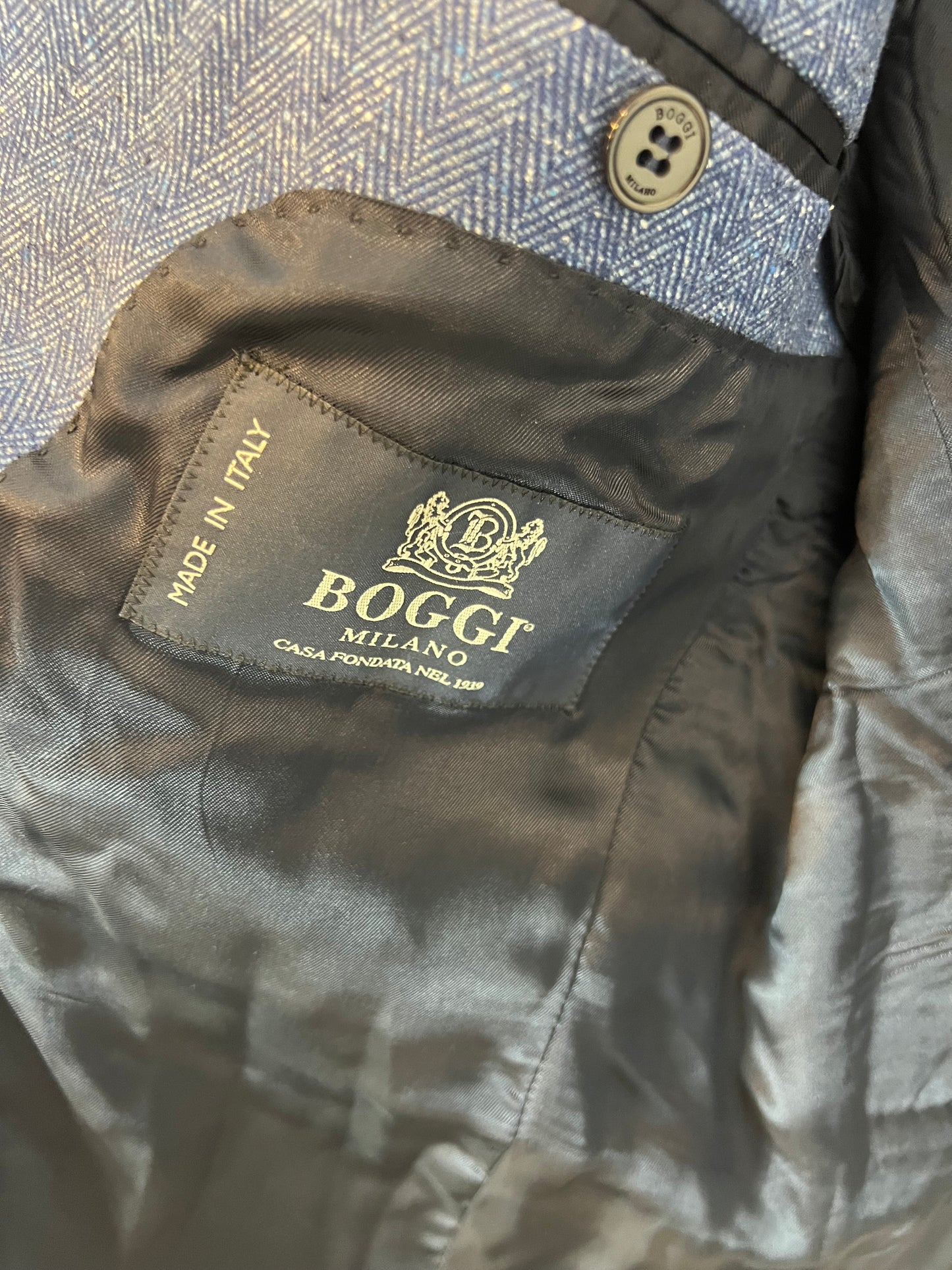 BOGGI MILANO. Blazer lana y seda azul jaspeada. T L