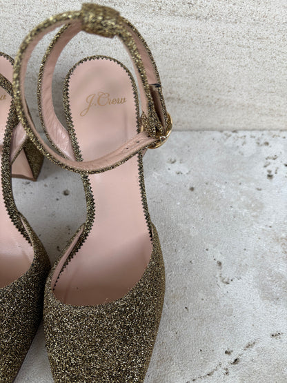 J. CREW. Tacones dorados purpurina. T 37,5