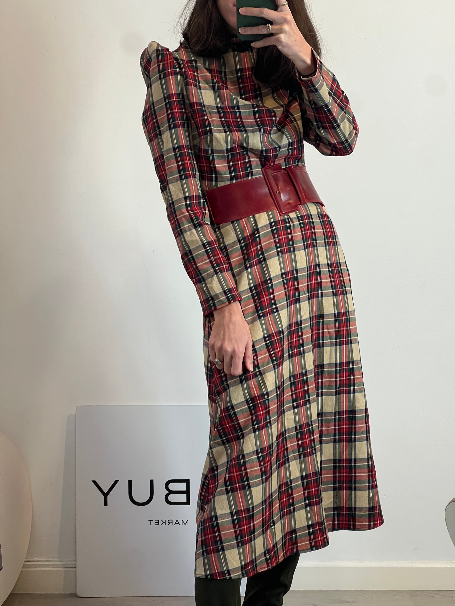 COOSY. Vestido midi cuadros T.s