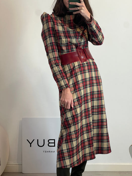 COOSY. Vestido midi cuadros T.s