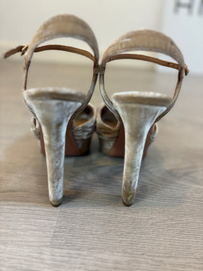 AQUAZZURA. Sandalia terciopelo cruzada. T 40