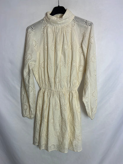 MANGO. Beige die-cut dress S.xs