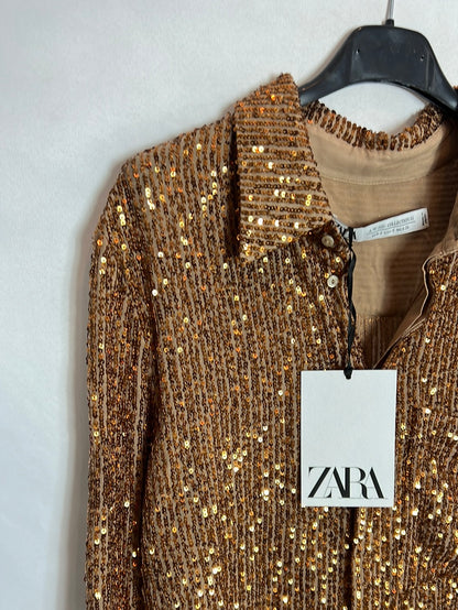 ZARA. Camisa lentejuelas mini. T S