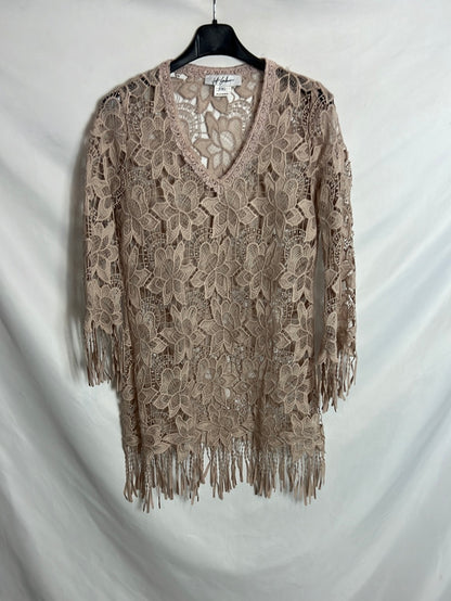 JEFF GALLANO. Top rosa palo encaje. T S