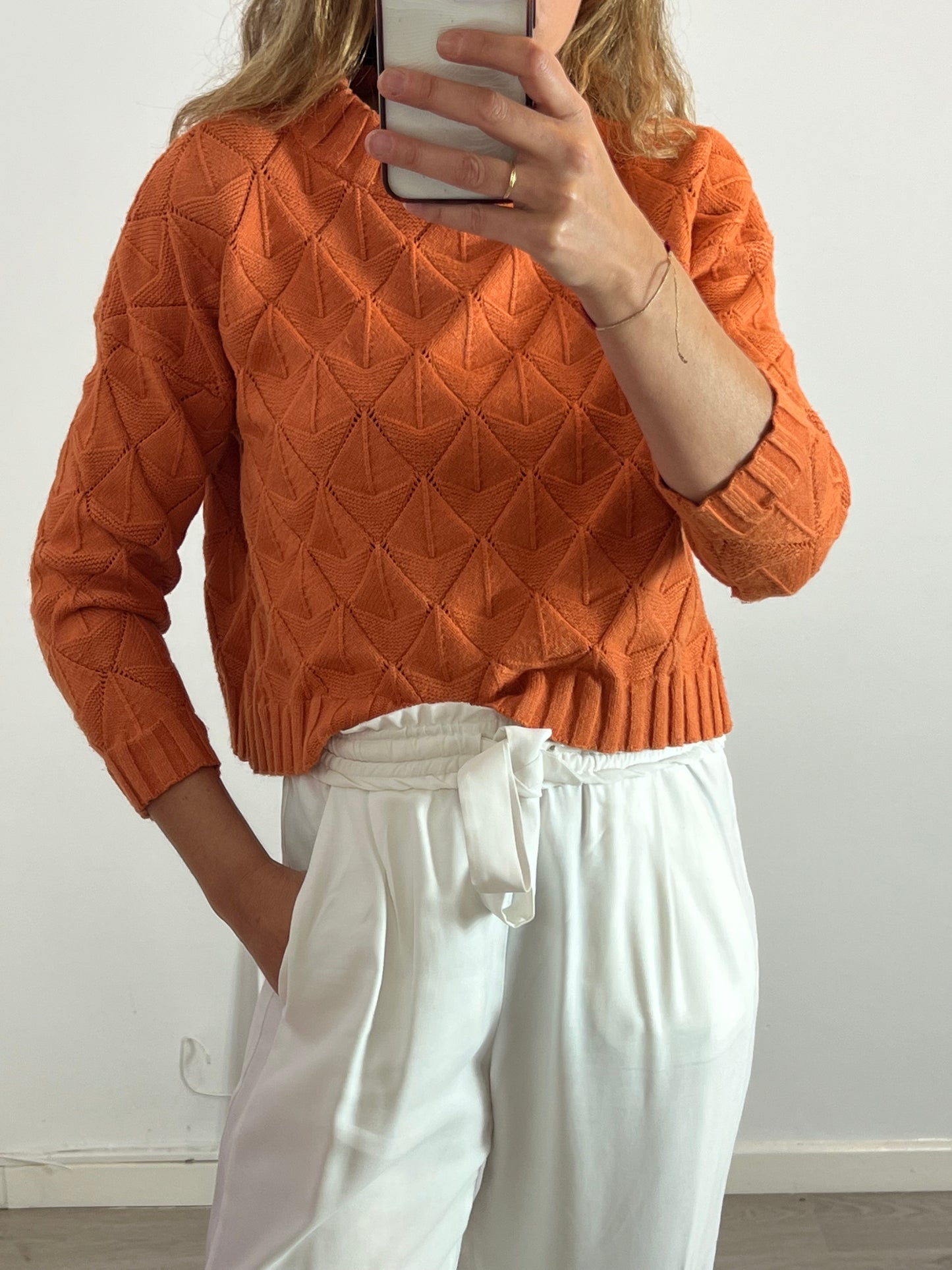 CHARLISE. Jersey naranja rombos T.s