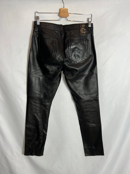 RALPH LAUREN. Black leather trousers with seams. Size 29 (38)