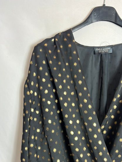 ZARA. Body fluido cruzado estampdo dorado. T L