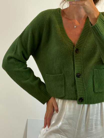 UNIQLO. Cárdigan verde punto suave. T S