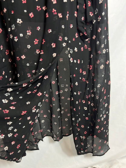 IKKS. Vestido largo negro flores T.36