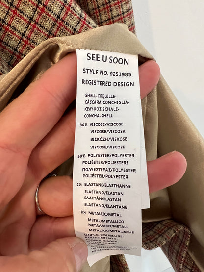 SEE U SOON. Checkered blazer with shiny threads. Size 2 (M)