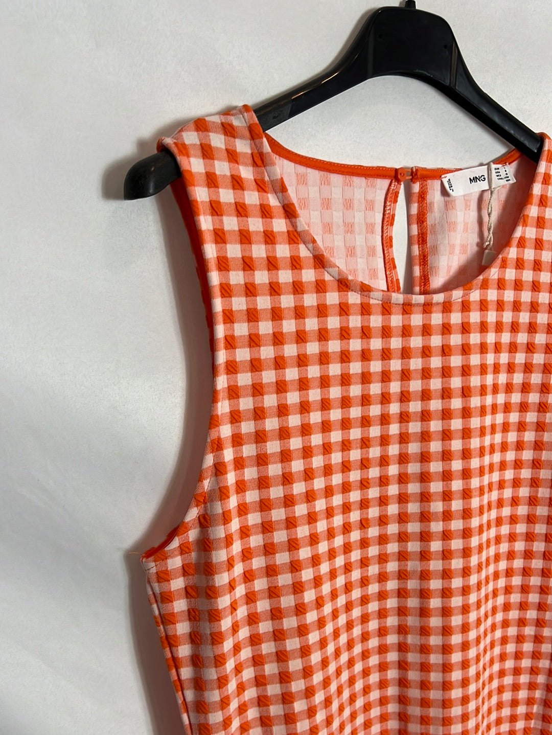 MANGO. Vestido vichy naranja textura. T L