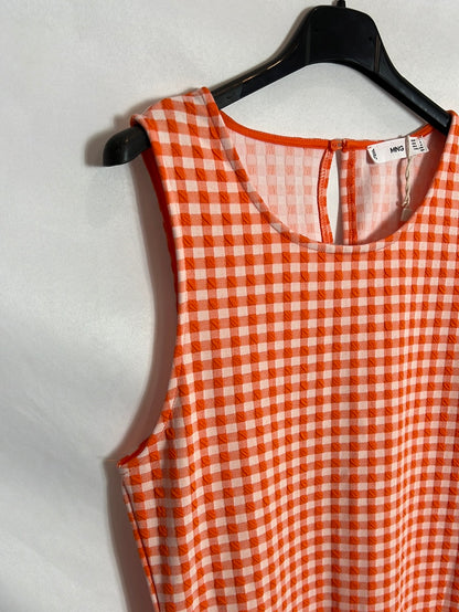 MANGO. Vestido vichy naranja textura. T L