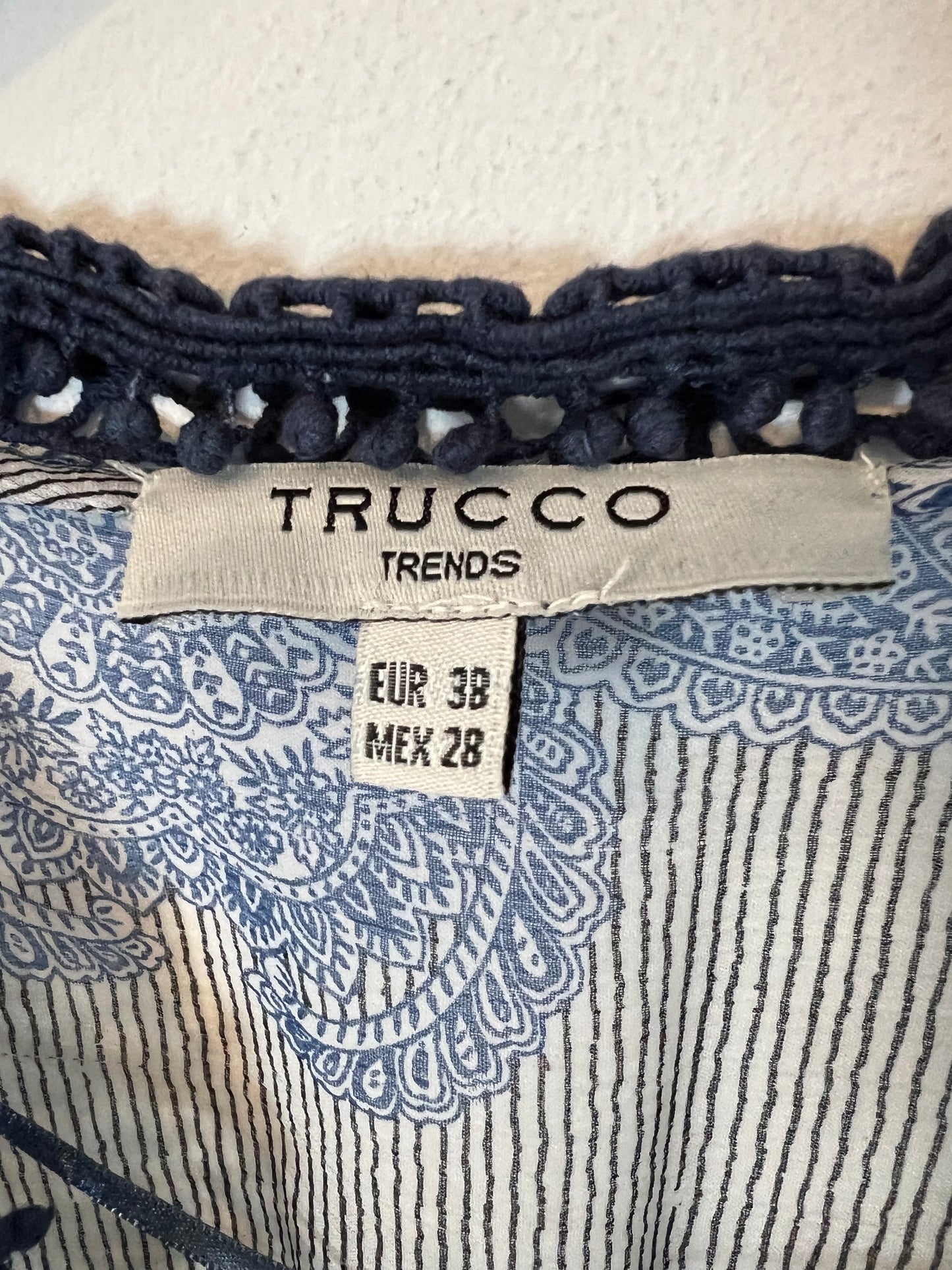 TRUCCO. Vestido largo gasa estampados azules. T M