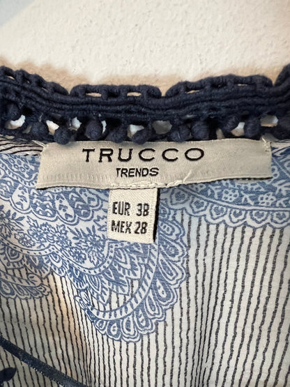 TRUCCO. Vestido largo gasa estampados azules. T M