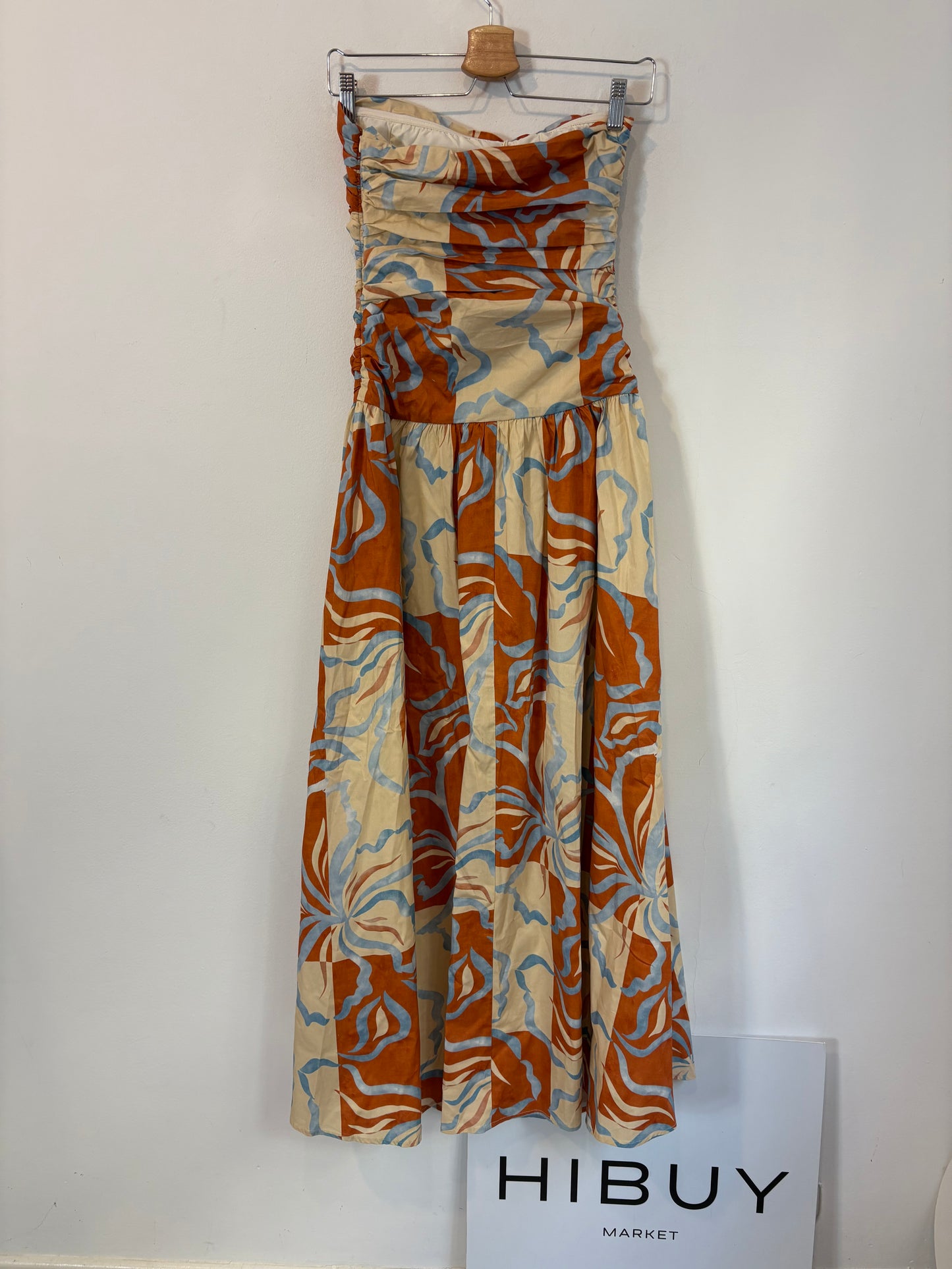 PEPPERMAYO. Vestido largo palabra de honor estampado