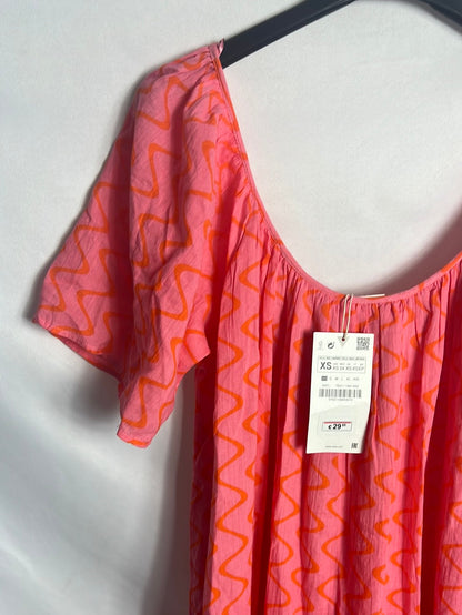 ZARA. Vestido rosa zig zag naranja. T XS(S/m)