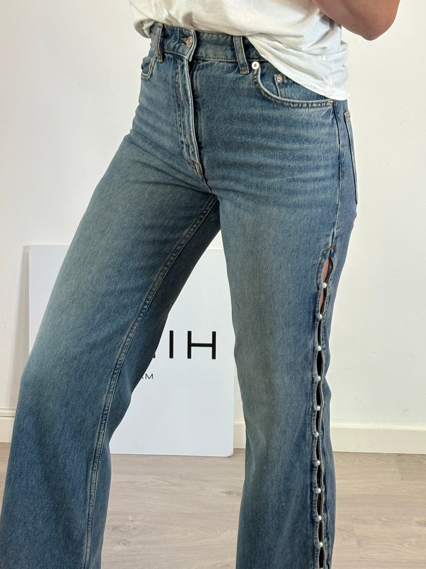 MAJE. Denim recto aberturas. T 36