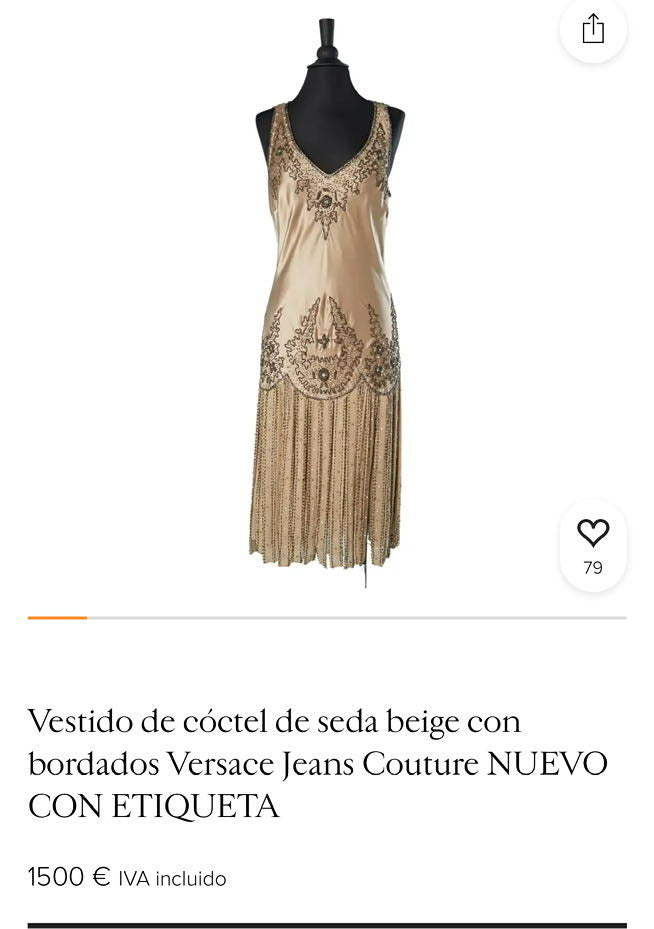 VERSACE Jeans Couture. Vestido de cóctel de seda beige con bordados