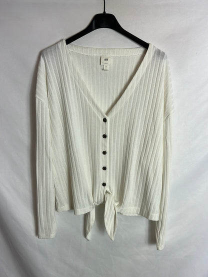 H&M. Top canalé blanco abotonado. T M