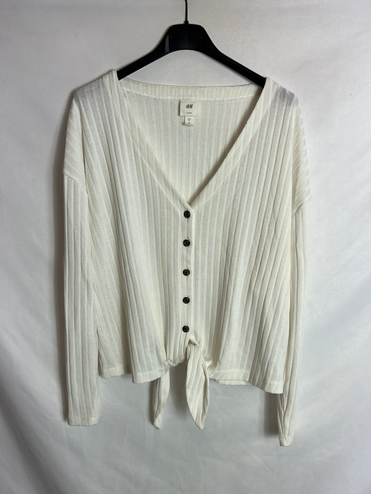 H&M. Top canalé blanco abotonado. T M
