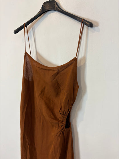 ZARA. Vestido midi marrón abertura