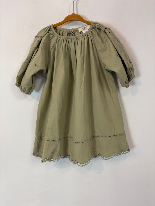 ZARA HOME. Vestido niña verde detalle manga. T 1-2 años