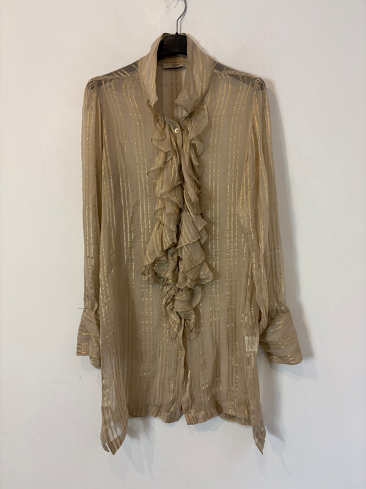 ETRO. Blusa hilos dorados volantes seda