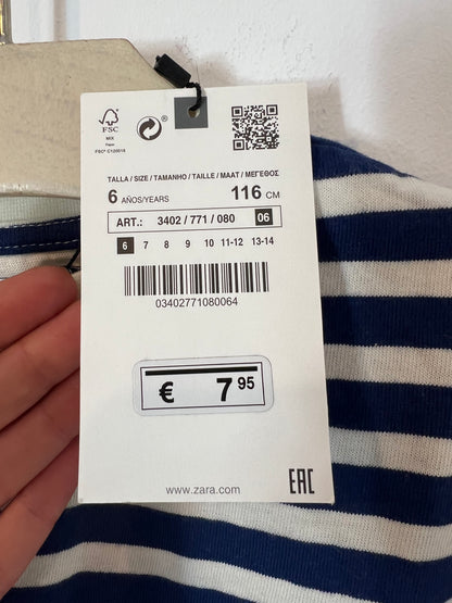 ZARA. Camiseta azul rayas. T 6 años