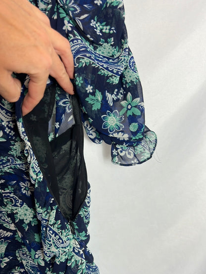 ZARA. Vestido azul fruncidos. T L