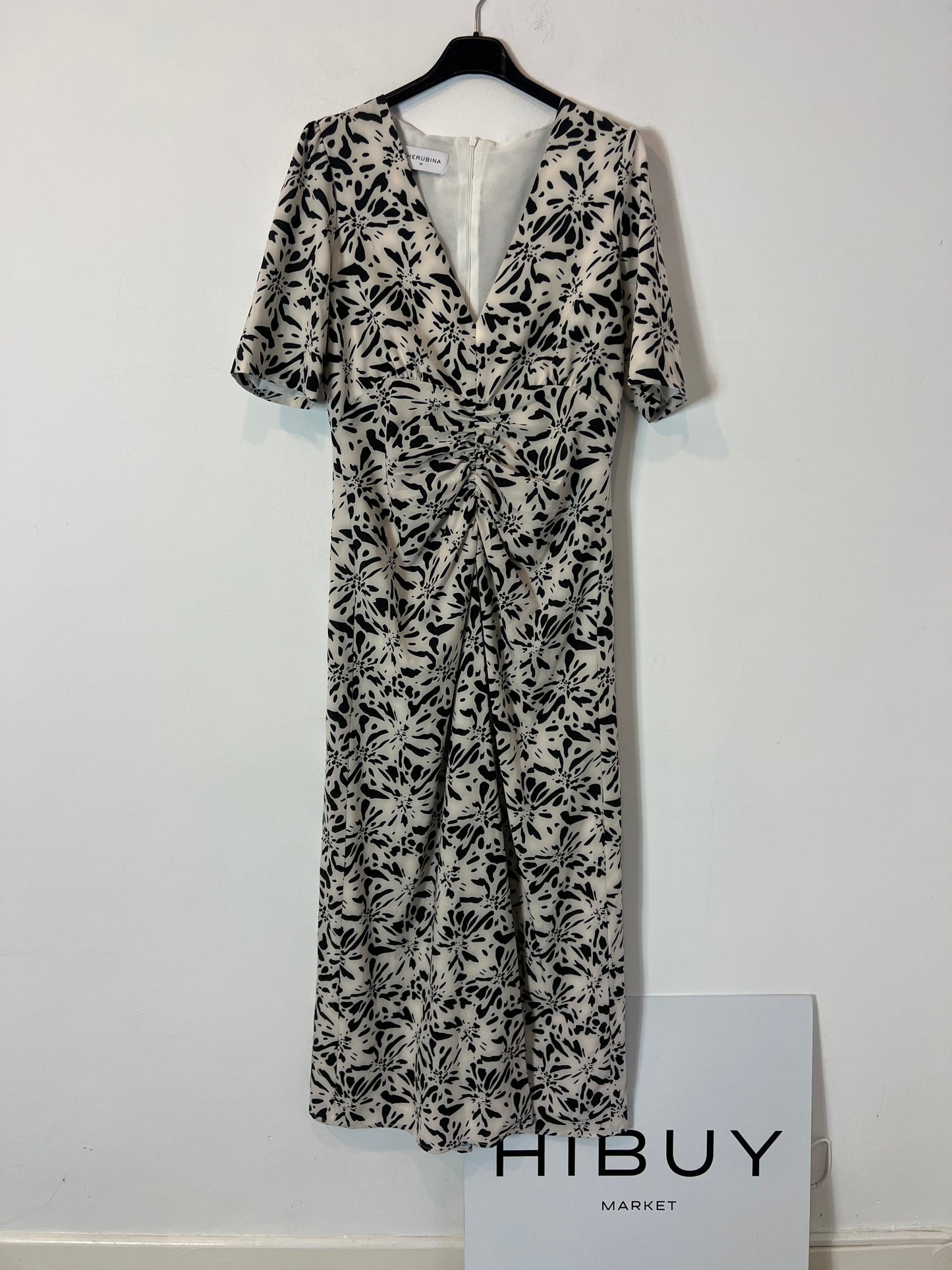 CHERUBINA. Long printed dress with gathered trim. TM