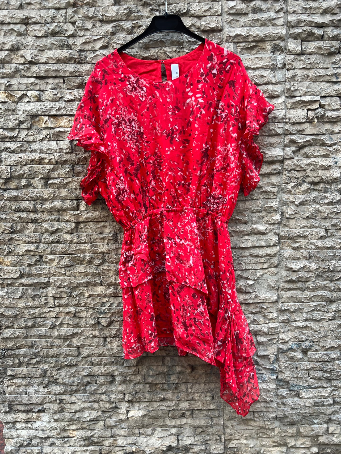 IRO. Asymmetrical print red dress. Size 36