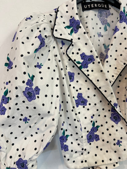 UTERQÜE. Top blanco flores lunares T.xs