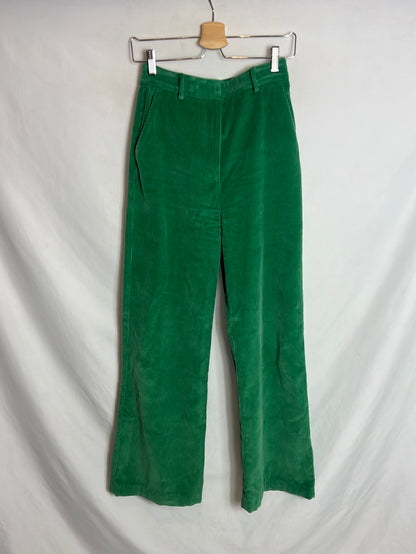 SEZANE. Pantalón ancho verde pana T.34