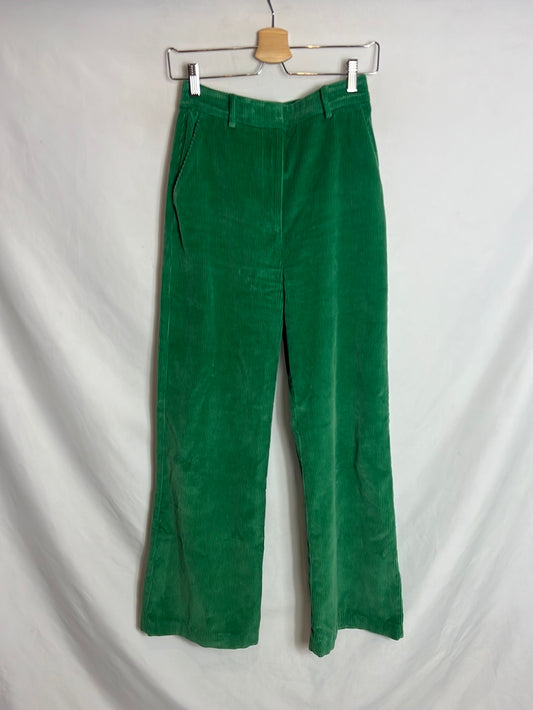 SEZANE. Pantalón ancho verde pana T.34