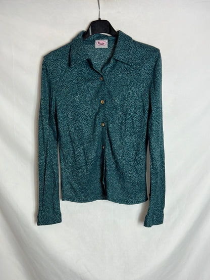 FUCIN. Blusa azul estampada textura. T S