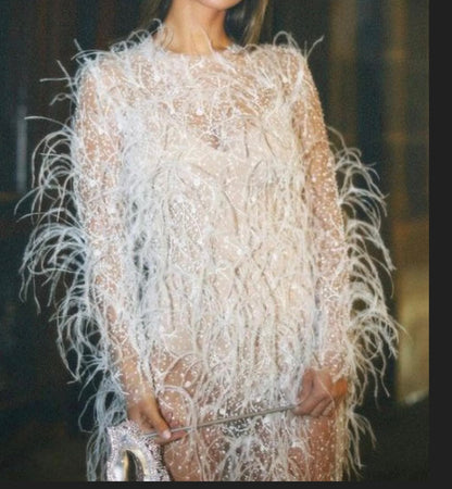 ALICIA RUEDA. Vestido plumas