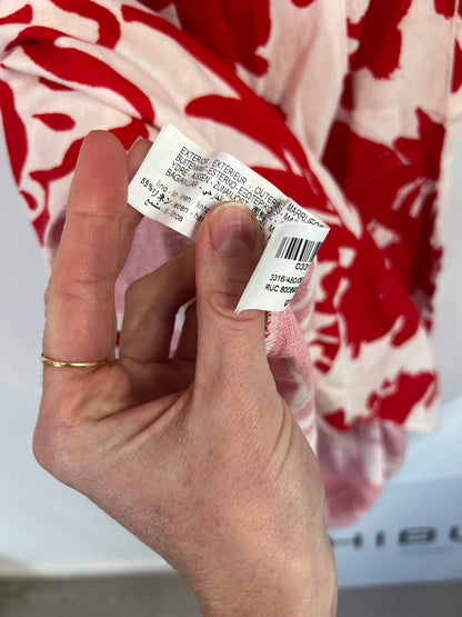 ZARA. Vestido flores rojas con lino T.xs